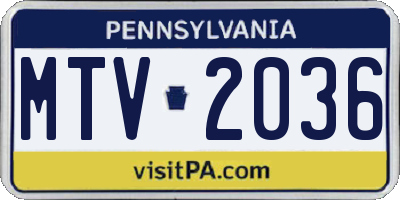 PA license plate MTV2036