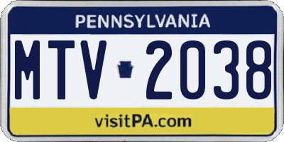 PA license plate MTV2038