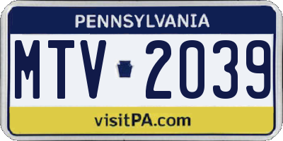 PA license plate MTV2039