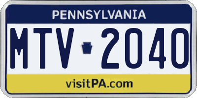 PA license plate MTV2040