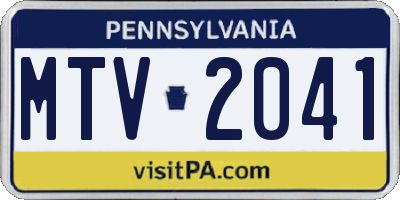 PA license plate MTV2041