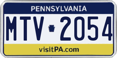 PA license plate MTV2054