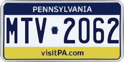 PA license plate MTV2062