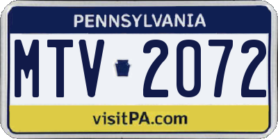 PA license plate MTV2072
