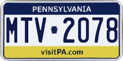 PA license plate MTV2078