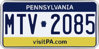 PA license plate MTV2085