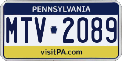 PA license plate MTV2089