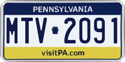 PA license plate MTV2091