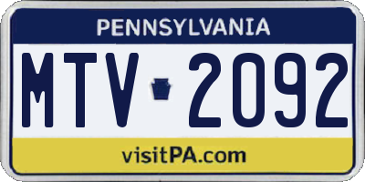 PA license plate MTV2092
