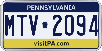 PA license plate MTV2094
