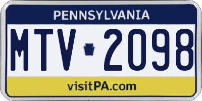 PA license plate MTV2098
