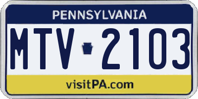 PA license plate MTV2103