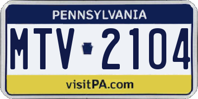 PA license plate MTV2104