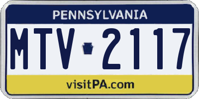 PA license plate MTV2117