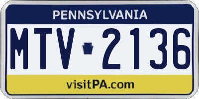 PA license plate MTV2136