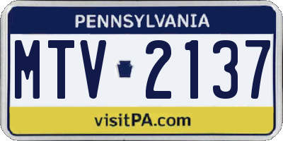 PA license plate MTV2137