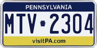 PA license plate MTV2304