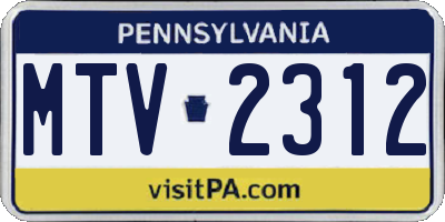 PA license plate MTV2312