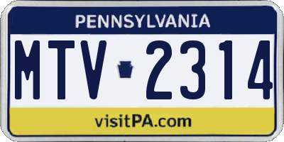 PA license plate MTV2314