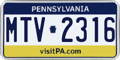 PA license plate MTV2316
