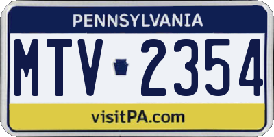 PA license plate MTV2354