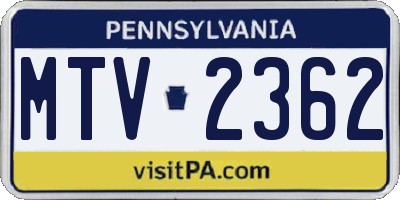 PA license plate MTV2362