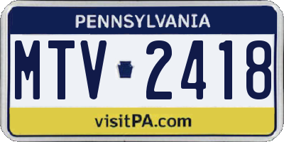 PA license plate MTV2418
