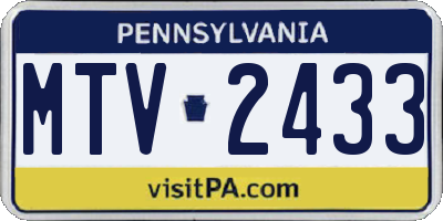 PA license plate MTV2433