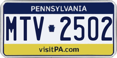 PA license plate MTV2502