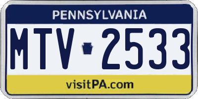 PA license plate MTV2533