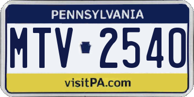 PA license plate MTV2540