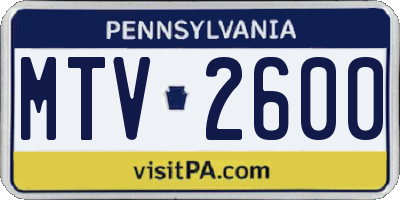 PA license plate MTV2600