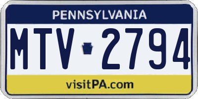 PA license plate MTV2794