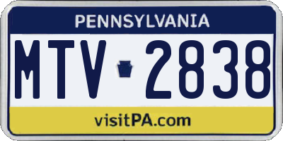 PA license plate MTV2838