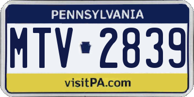 PA license plate MTV2839