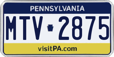 PA license plate MTV2875