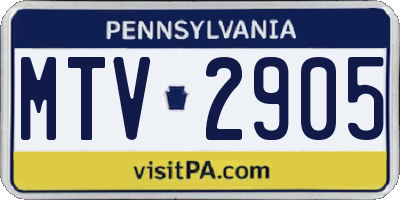 PA license plate MTV2905