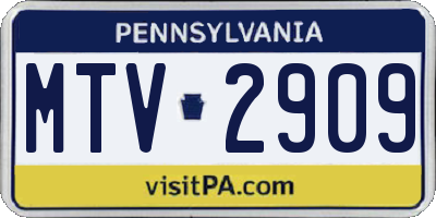 PA license plate MTV2909