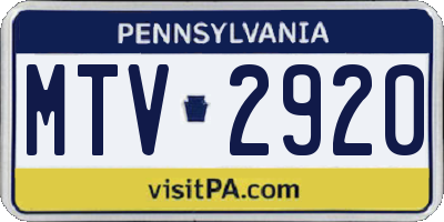 PA license plate MTV2920