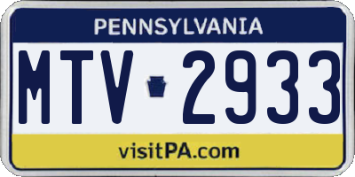PA license plate MTV2933