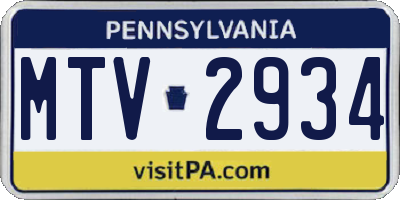 PA license plate MTV2934