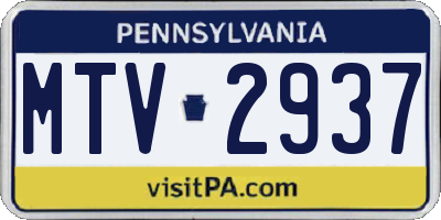 PA license plate MTV2937