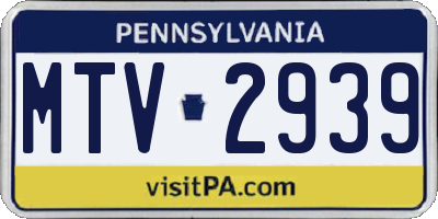 PA license plate MTV2939