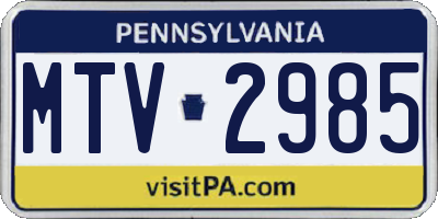PA license plate MTV2985