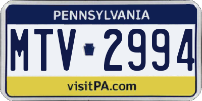 PA license plate MTV2994