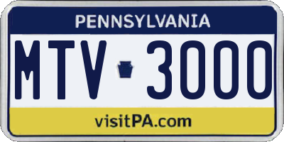 PA license plate MTV3000