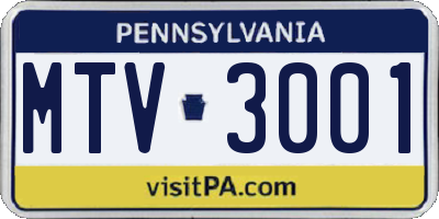 PA license plate MTV3001