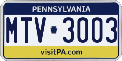 PA license plate MTV3003