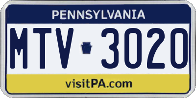 PA license plate MTV3020