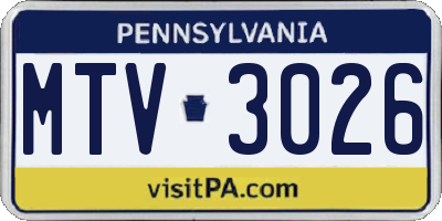 PA license plate MTV3026